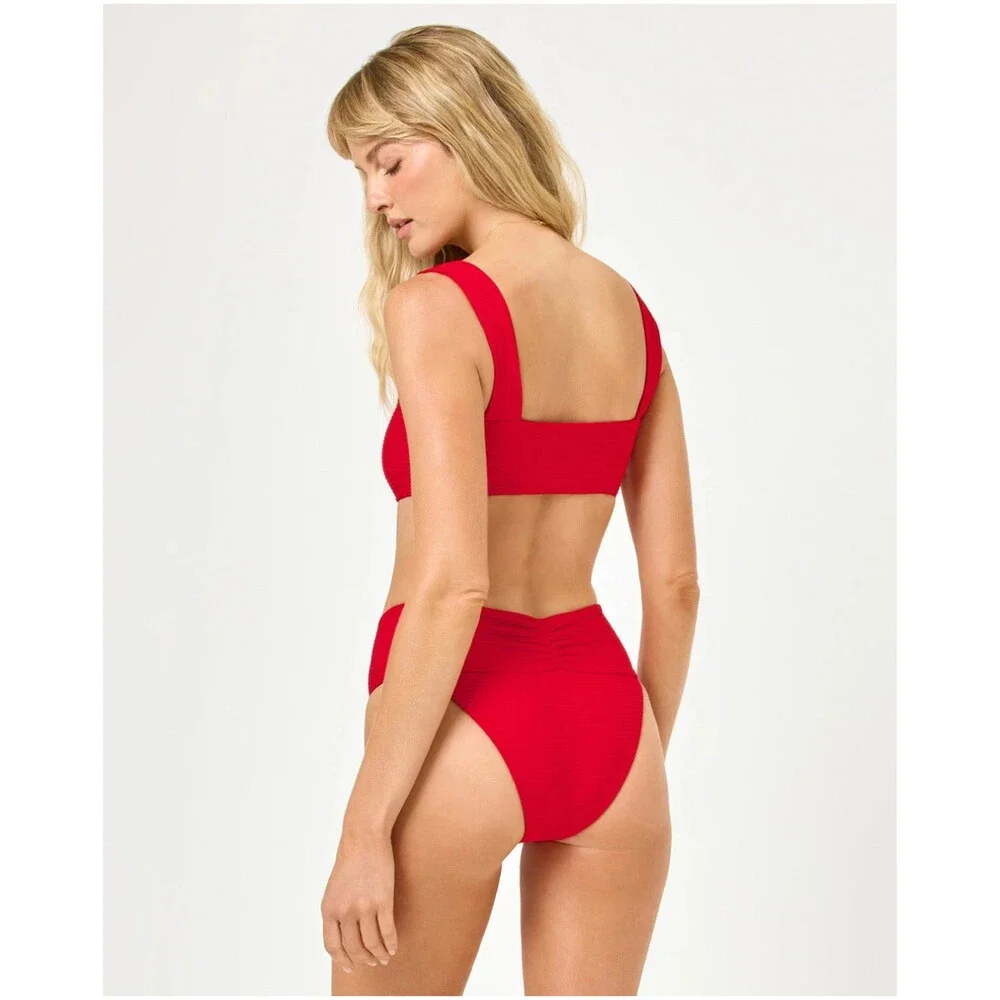 L*Space Bardot Bottom Women's Large Lipstick Red High-Waisted Swimwear KFC1238